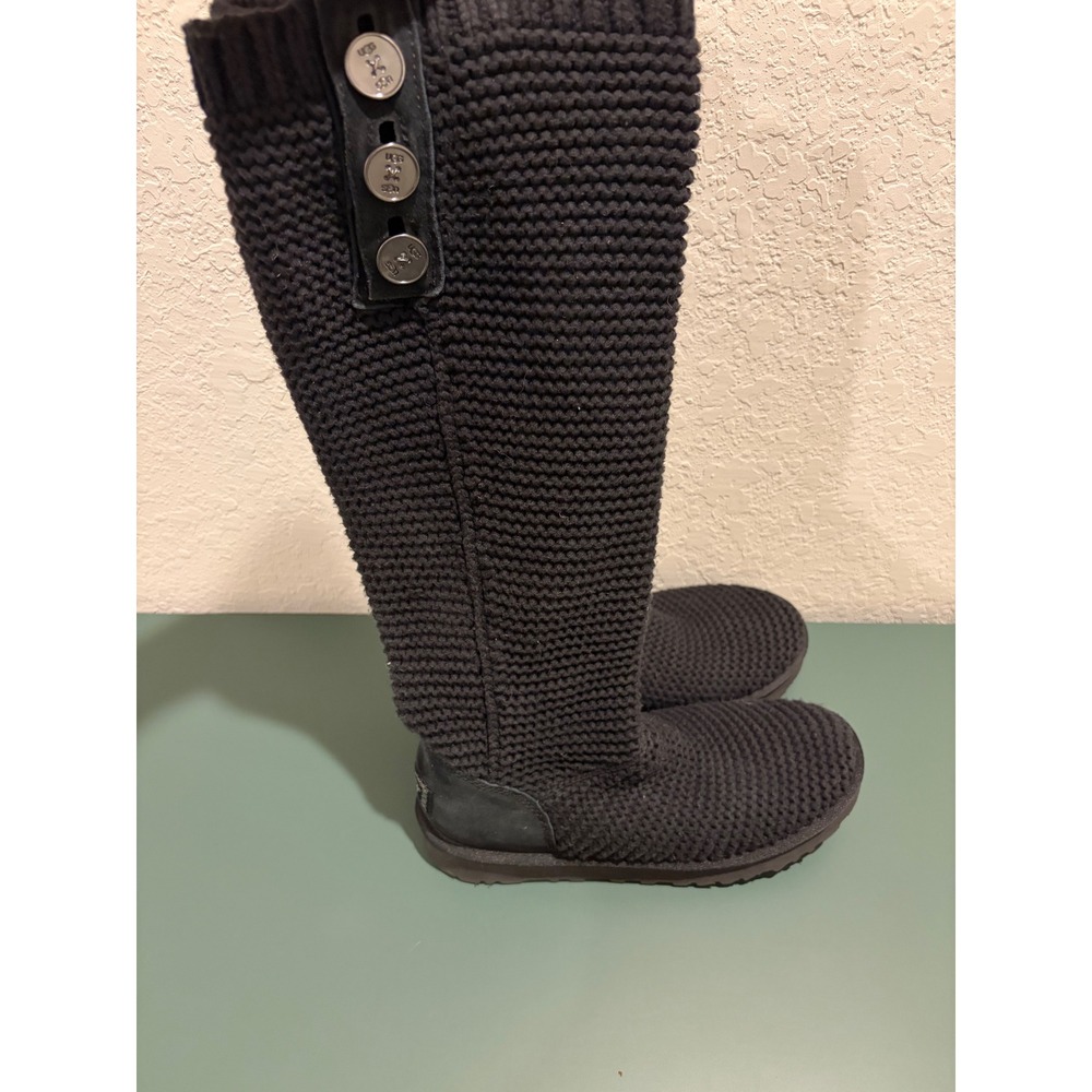 UGG Classic Cardy Black Knit Tall Button Boots 1094949 Womens Size 8